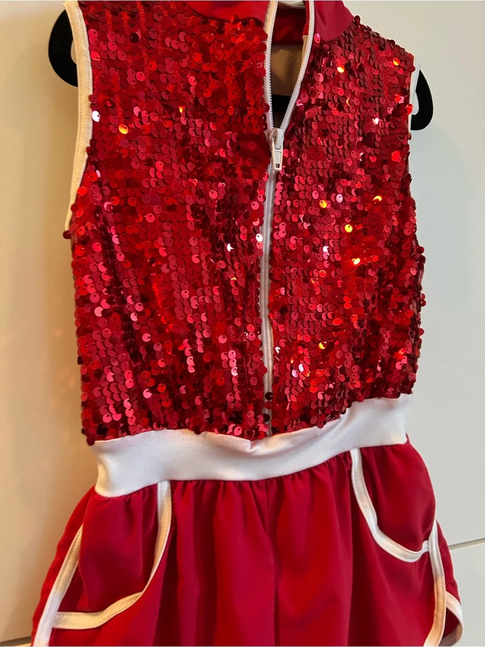 Weissman “Better Now” Red Sequin Dance Romper with White Trim - SC